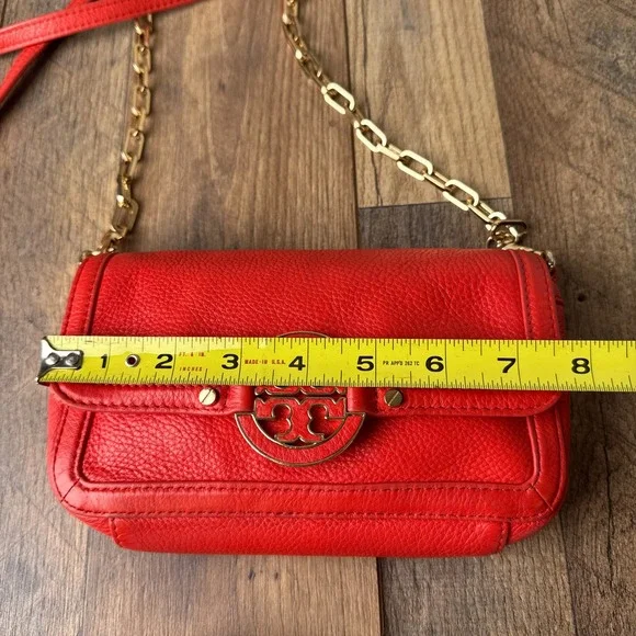 Tory Burch Amanda Mini Crossbody Bag Pebble‎ Leather Red Authentic
